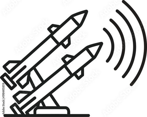 Two missiles on a launchpad with signal waves rocket military attack