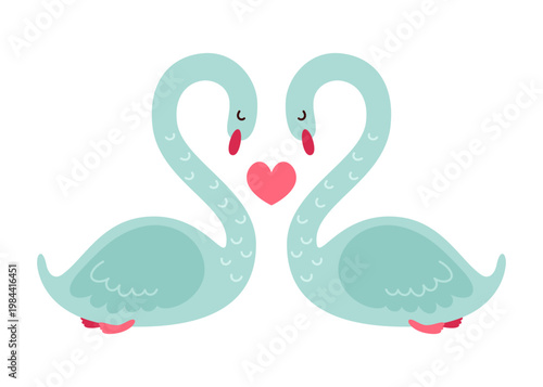 Cute vector illustration of lovebirds swans. Suitable for a greeting card, poster, cover, banner, flyer. Valentine's Day.