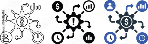 Business crisis management icon for financial risk analysis and time efficiency strategy in modern corporate decision making design