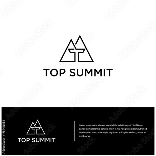 Black Letter T with Top Mountain Line Art Logo Vector Minimal Nature Landscape Symbol Modern Outdoor Adventure Brand Identity Design