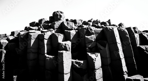 Ancient Stone Blocks and Ruins in Black and White.