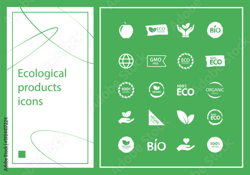 Ecological products icon set. Natural food.