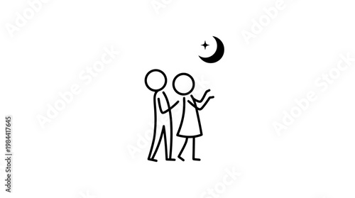 Couple Gazing at the Crescent Moon