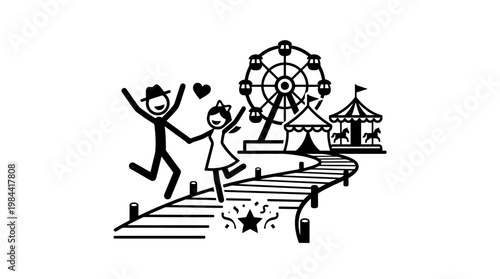 Joyful Couple at Amusement Park