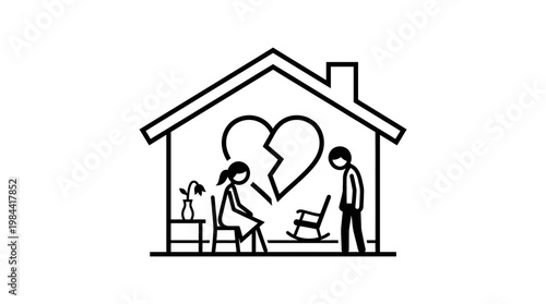 Broken Heart Inside a House Symbolizing Divorce