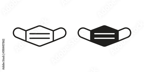 Surgical mask icon outline and solid set. Graphic icons