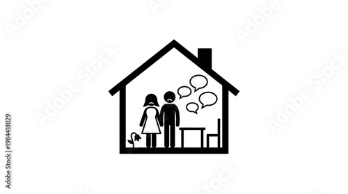 Family Inside Home Communicating with Speech Bubbles