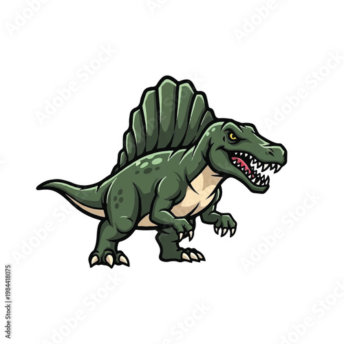 Green Dinosaur Spinosaurus Walking Forward.