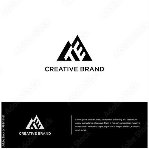 Black Letter TE with Mountain Line Art Logo Vector Minimal Nature Landscape Symbol Modern Outdoor Adventure Brand Identity Design