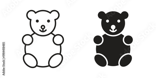 Teddy bear icon outline and solid set. Graphic icons