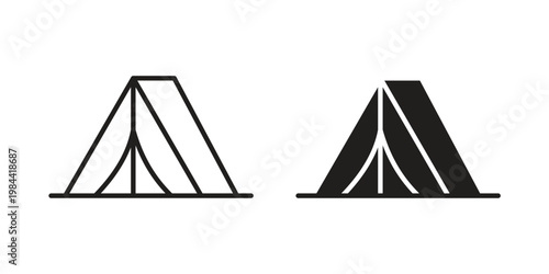 Tent icon outline and solid set. Graphic icons
