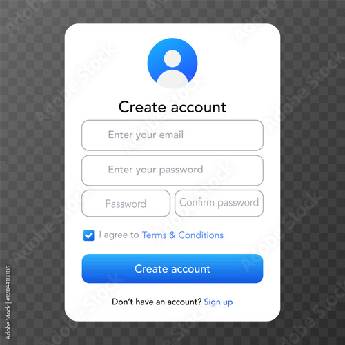 Sign up form UI create account screen. vector illustration