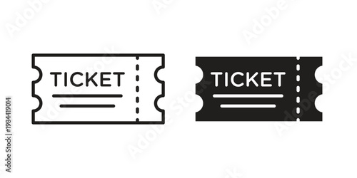 Ticket stub icon outline and solid set. Graphic icons