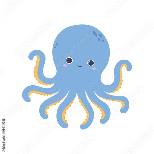 Blue octopus vector illustration with tentacles for kids