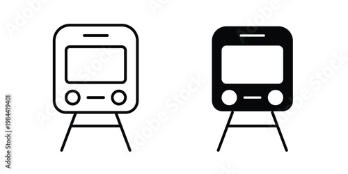 Train icon outline and solid set. Graphic icons