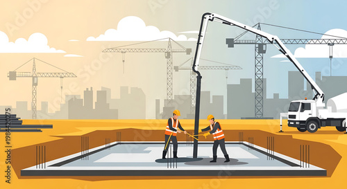 Professional workers diligently construct a modern house, illustrating the detailed stages of home building from foundation to roof, showcasing teamwork and construction progress