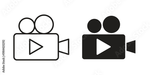 Video camera icon outline and solid set. Graphic icons