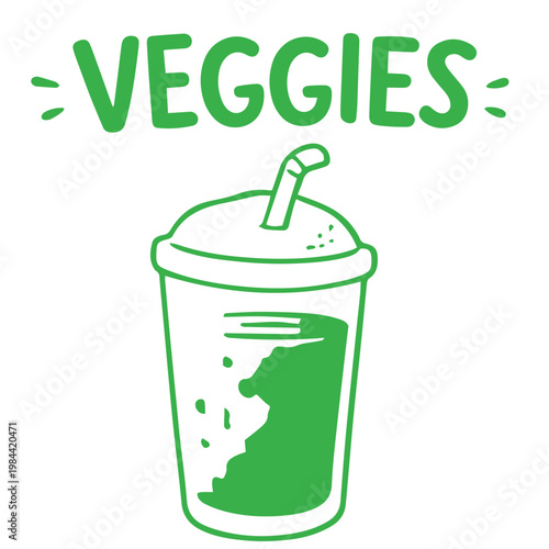 Veggies smoothie doodle illustration with green vegetable drink cup and straw
