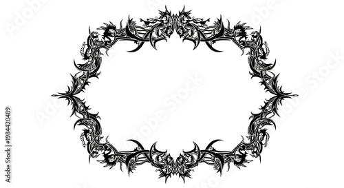 Black thorn circle frame border design.