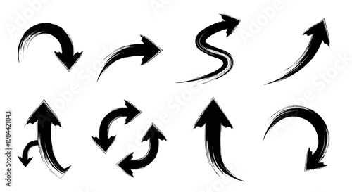 Collection of Hand-Drawn Arrow Icons with Diverse Directions and Brushstroke Styles