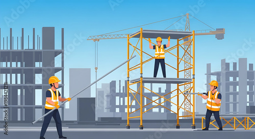 Skilled electrician diligently performing electrical installation on a new construction site, carefully running wires and installing junction boxes for a modern building project