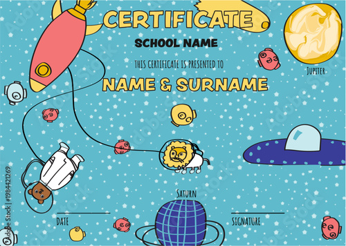 Animal Astronaut Academic Achievement Certificate Template