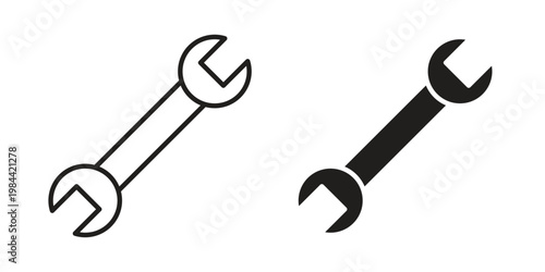 Wrench icon outline and solid set. Graphic icons