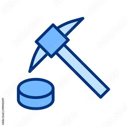 Mining solid icon. Blockchain, Transaction, Bitcoin, Financial Technology, Crypto Finance, Fintech concept. Blue vector pickaxe sign.