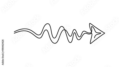 a black line drawing of an arrow. Continuous line style. Hand drawn. Line art. Vector design. illustration