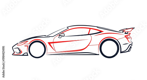 Sleek and Dynamic Sports Car Line Art Illustration on White Background - Modern Automotive Design Concept for Speed and Performance