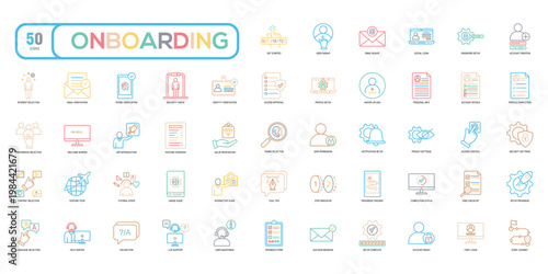 Onboarding Process Line Icons – User Registration, Setup Flow, Verification & UI UX