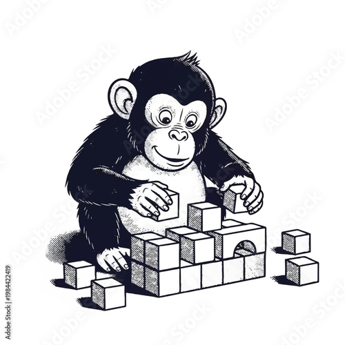 Monkey Playing With Blocks Toy.