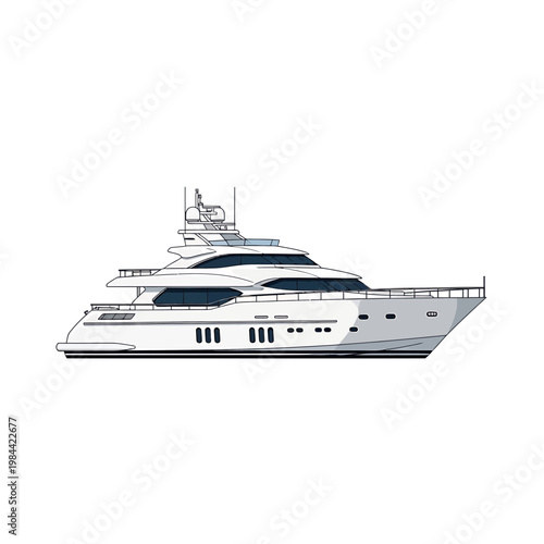 Modern Luxury Yacht Vector Illustration Isolated on White
