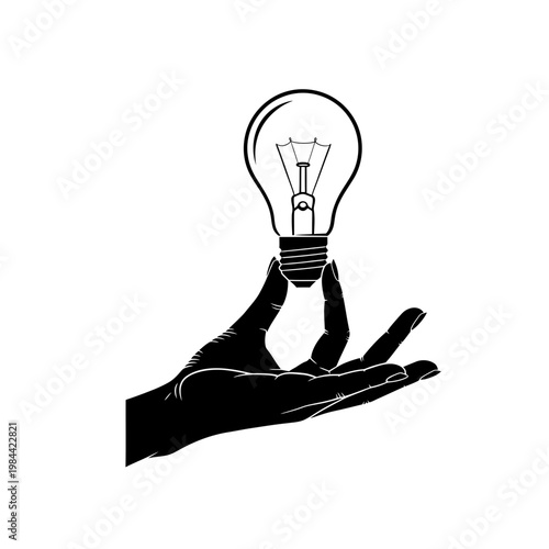 Hand holding a light bulb vector illustration of creative idea
