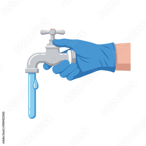 Vector Illustration of Gloved Hand Holding a Water Faucet