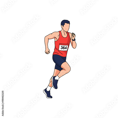 Male Marathon Runner Sprinting Vector Illustration