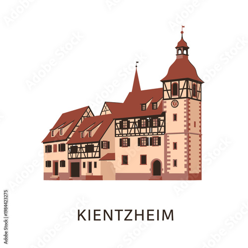 Kientzheim Town Hall Alsace France Vector Illustration