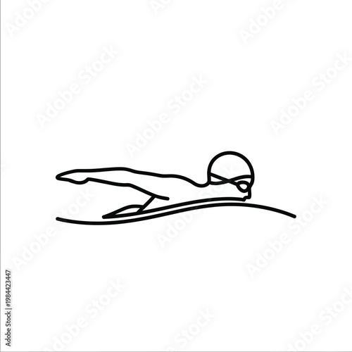 Person swimming freestyle stroke in water simple outline minimalist line art