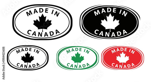 Made in canada stamps in various colors and designs