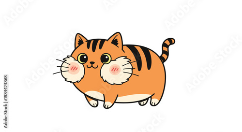 adorable chubby orange tabby cat with rosy cheeks and a happy expression isolated on a plain white background for pet lovers.
