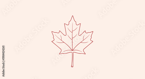A red line drawing of a maple leaf on a beige background