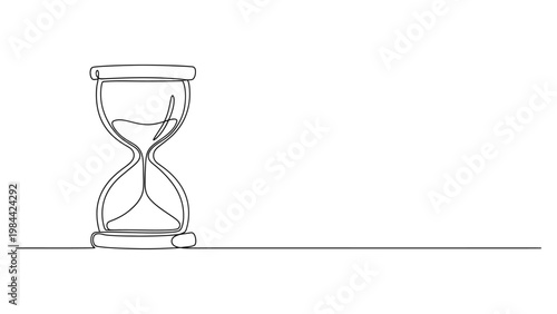A minimalist line drawing of an hourglass. Continuous line style. Hand drawn. Line art. Vector design. illustration