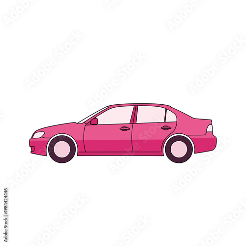 Pink Sedan Car Side Profile Vector Illustration