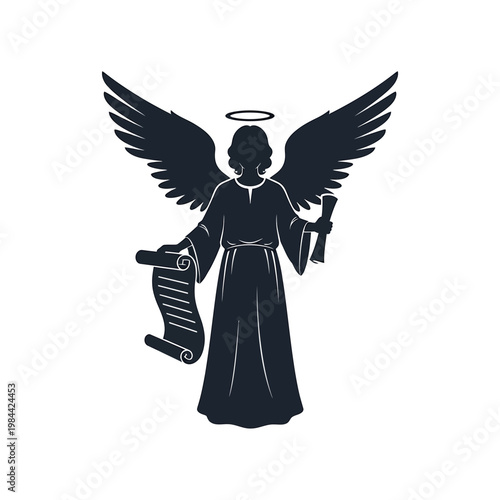 Angel Messenger with Scroll Silhouette Vector Illustration