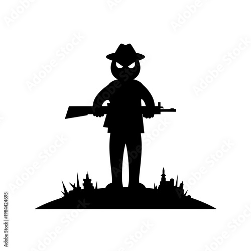 Silhouette of an Armed Bandit with a Rifle Vector Illustration