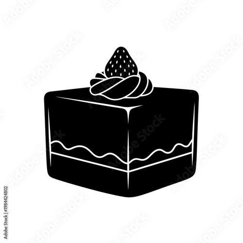 Strawberry Cake Slice Vector Illustration Silhouette