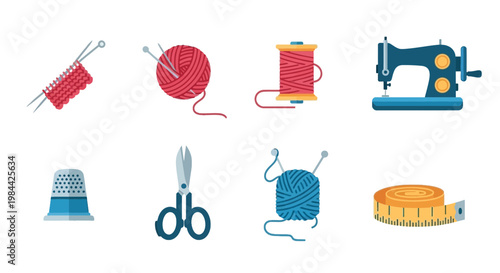 Collection of Knitting and Sewing Tools for Textile Crafts