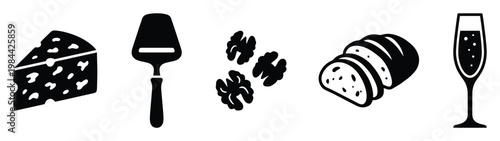 Elegant collection of food and drink icons perfect for culinary blog graphics menu design restaurant branding or celebration invitations