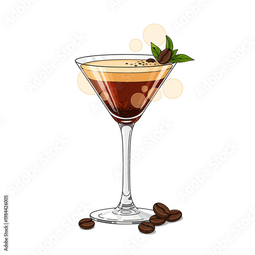 Espresso Martini Cocktail Illustration with Coffee Beans