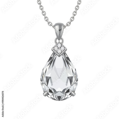 Elegant Teardrop Diamond Necklace Vector Illustration